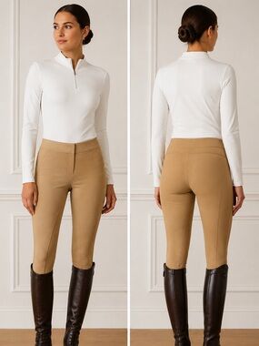 Dalia Collection Khaki Equestrian Style Pull-On Pants, Size 6